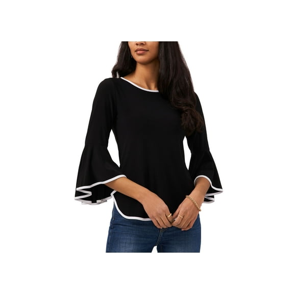 Sam Jess Petite Contrast Trim Bell Sleeve Top Black PXS