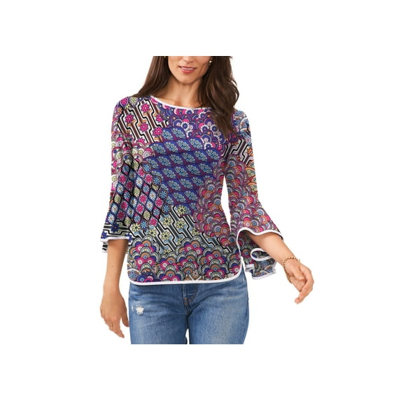 Sam Jess Petite Contrast Trim Bell Sleeve Top Cobalt PS