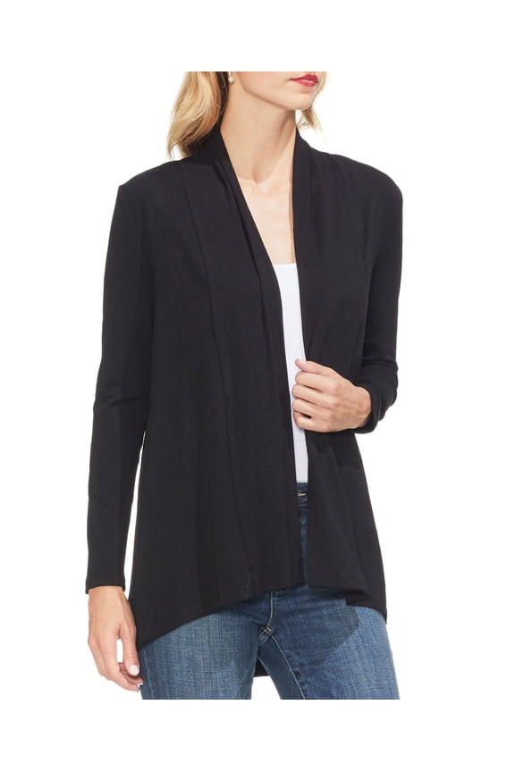 Sam Jess Petite Open Front High Low Cardigan Sweater Rich Black PS