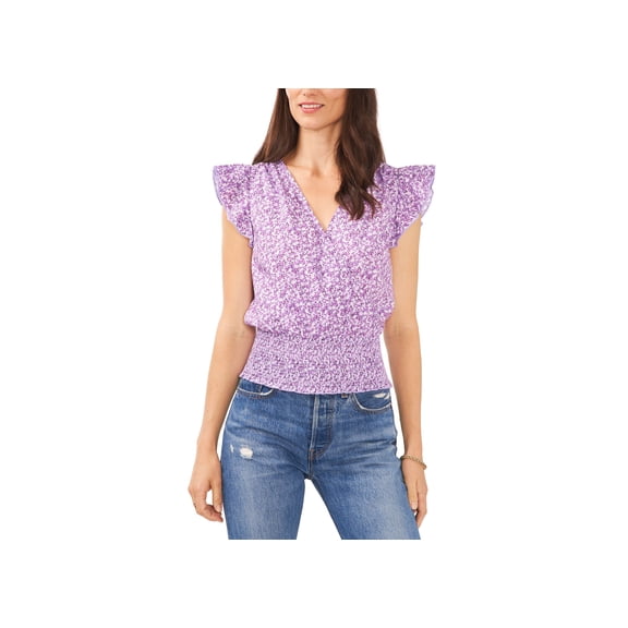 Sam Jess Petite Printed Flutter Sleeve Top Lavender PM