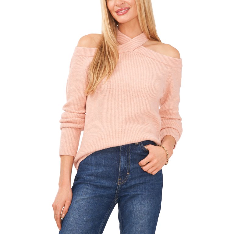 Sam & Jess Women's Long Sleeve Cold Shoulder Sweater Pink Size X