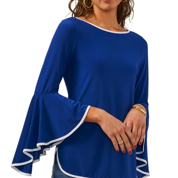 SAM AND JESS Womens Bell Sleeve Knit Blouse, Blue, X-Small