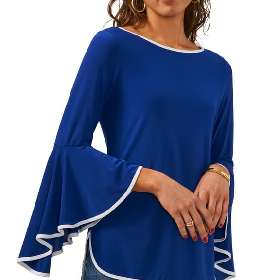 SAM AND JESS Womens Bell Sleeve Knit Blouse, Blue, X-Small
