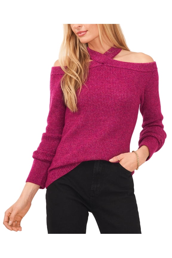 Sam Jess Womens Long Sleeve Cold Shoulder Sweater Frenzy Fuchsia S