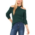 thumbnail image 1 of Sam Jess Womens Long Sleeve Cold Shoulder Sweater Wise Green XS, 1 of 1