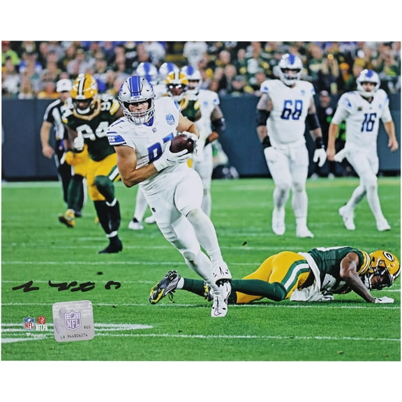 Sam LaPorta Detroit Lions Autographed 8" x 10" White Jersey Running Photograph - Fanatics Authentic Certified
