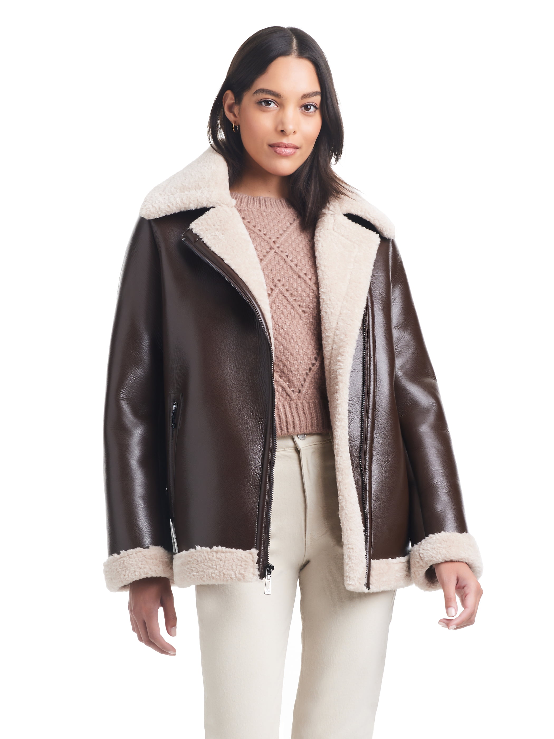 Sam long length jacket with cheap vegan leather sleeves