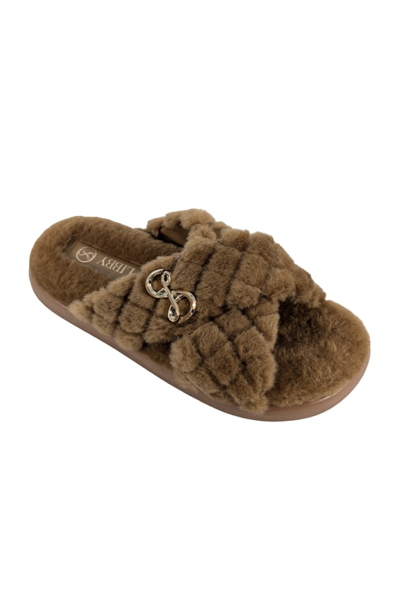 Women's Camel Shearling Fern Slip On Crisscross Cozy Slippers 10M