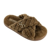 SAM & LIBBY Women's Camel Shearling Fern Slip On Crisscross Cozy Slippers 9.5M