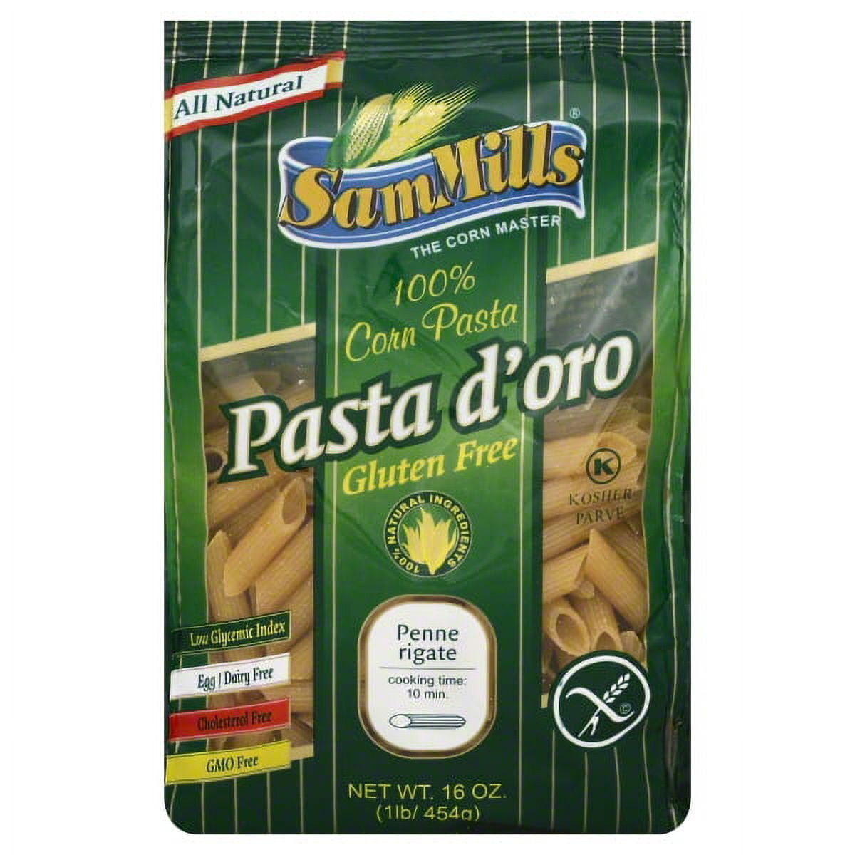 Sam Mills Pasta D'Oro Gluten Free Penne Rigate, 1Pound Bags (Pack of