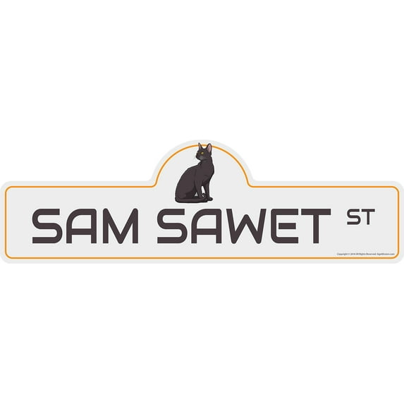 Sam Sawet Street Sign | Indoor/Outdoor | Dog Lover Funny Home Décor for Garages, Living Rooms, Bedroom, Offices | SignMission personalized gift | 18" Wide