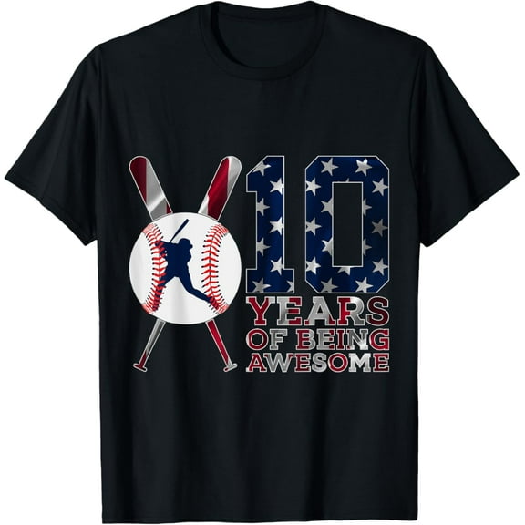 Sam Soft 10 Years Of Being Awesome Baseball 10Th Birthday T-Shirt Full Size S-5Xl