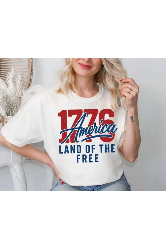 1776 Retro American Flag & 4th Of July Sublimation Design T-shirt - White Unisex Cotton Tee, Full Size S-5XL