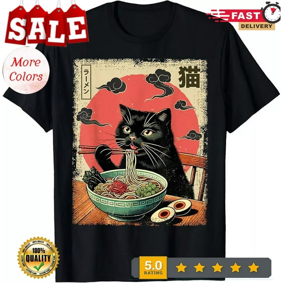 Sam Soft 2025/Cat Ramen Japanese Graphic Tees Kawaii Cat Anime Gifts