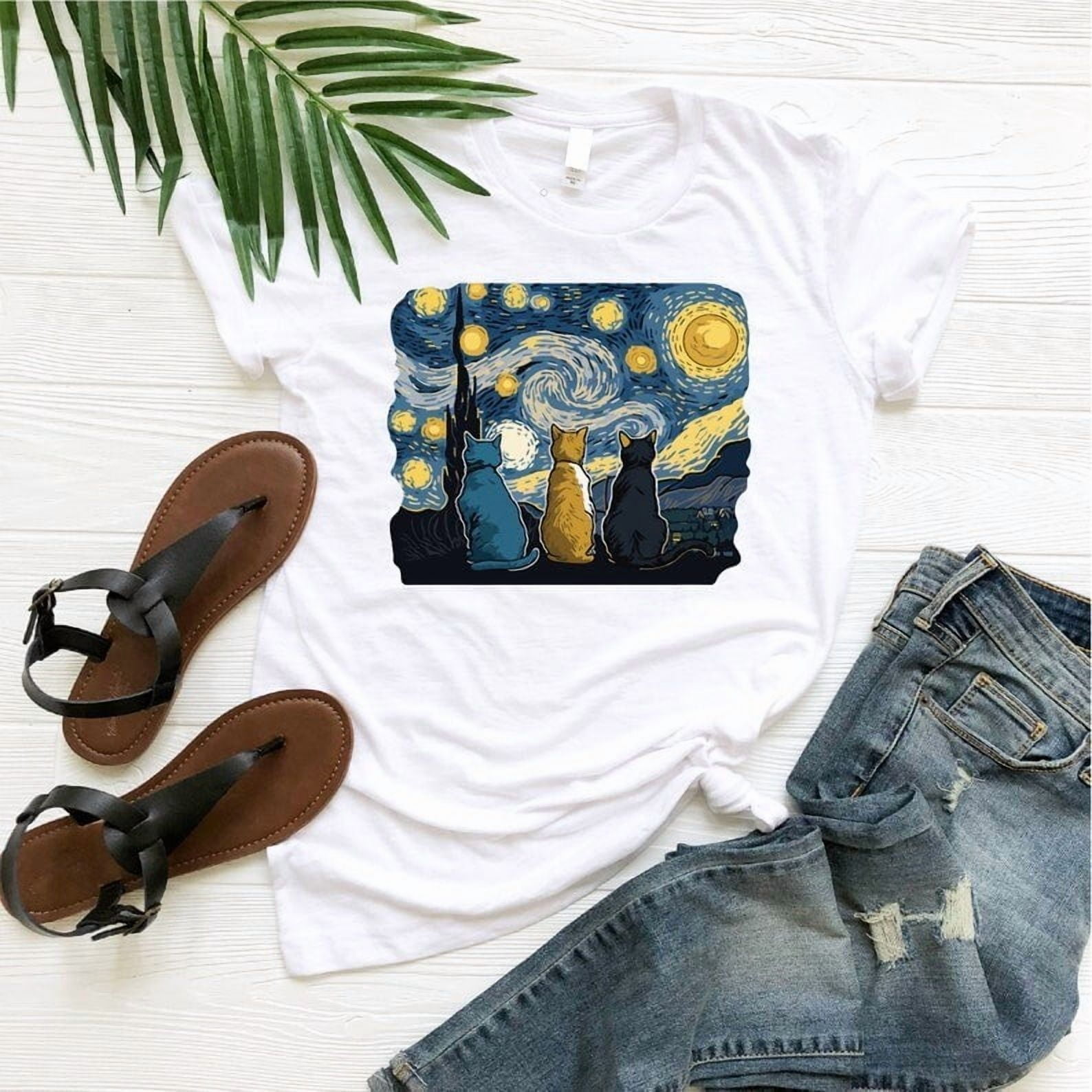 Sam Soft 2025/Starry Night Cats Shirt, Van Gogh Style Cats Shirt, Cat