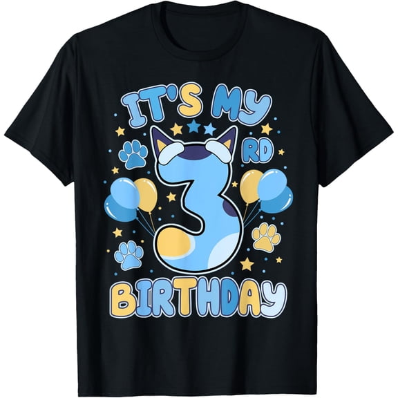 Sam Soft 3rd Birthday Boy Blue Dog Theme Party Three Cool 3 Year Old T-Shirt