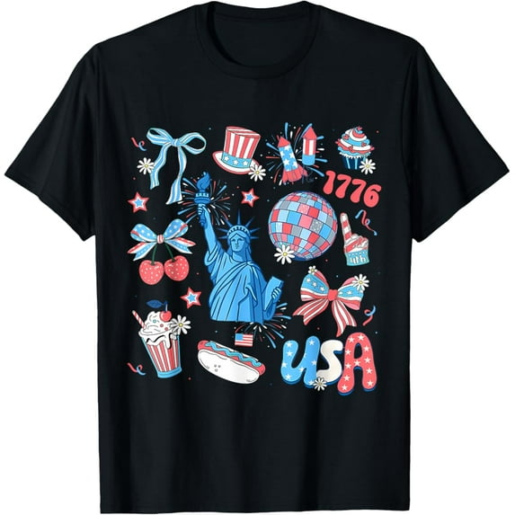 Sam Soft 4Th Of Ju Memorial Day Retro America Coquette Bow Preppy T-Shirt, Gift For Friend, Full Size S-5Xl