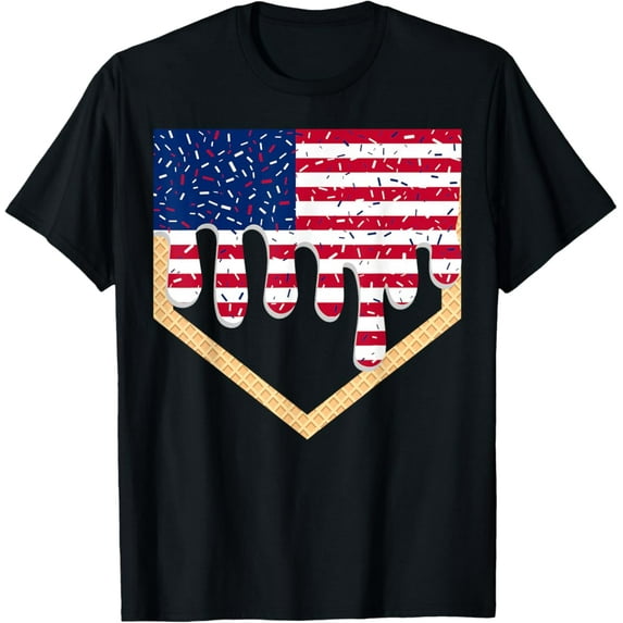 Sam Soft 4Th Of July Baseball Drip Ice Cream Patriotic American Flag T-Shirt Full Size S-5Xl