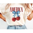 thumbnail image 1 of Sam Soft 4th of July Cherries Shirt, 4th of July Shirt, Coquette Cherry Bow Sweatshirt, 4th Of July Shirt, Patriotic Cherry Bow Shirt, Trendy Tee, 1 of 4