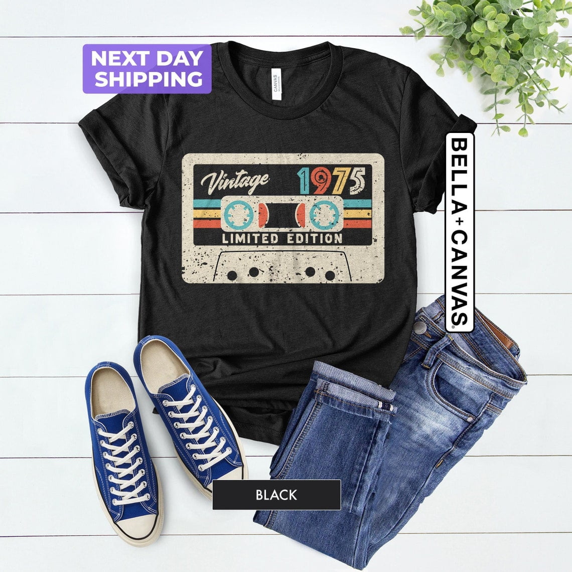 T-shirt Femme Anniversaire 50 Ans 1975 - Design Vintage Cassette | Cadeau Anniversaire, 100% Coton, Coupe Droite - 5