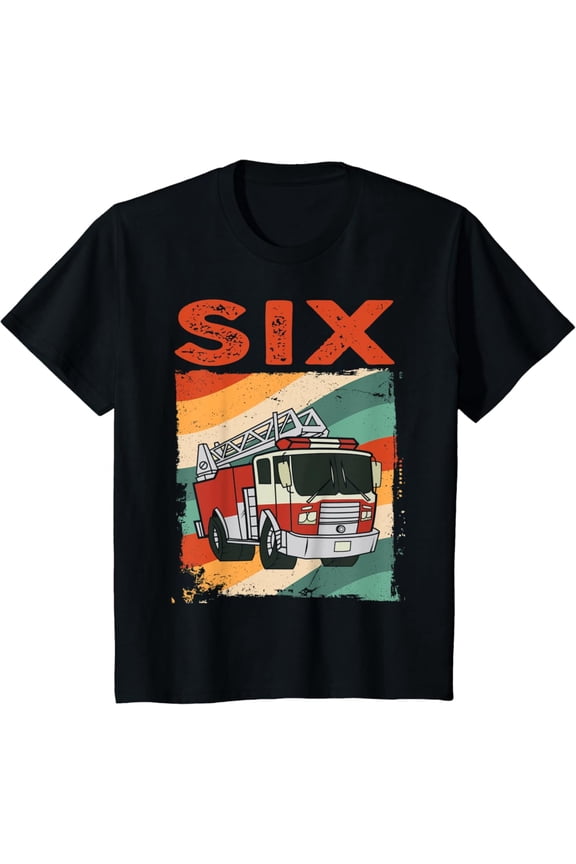 6 Year Old Shirt 6th Birthday Boy Firefighter Fire Truck T-Shirt Full Size S-5XL
