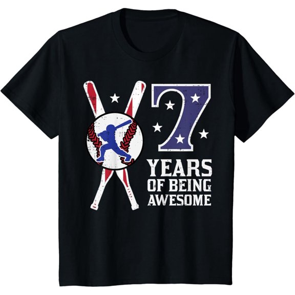 Sam Soft 7 Years Being Awesome Baseball Flag 7Th Birthday Bday T-Shirt Full Size S-5Xl