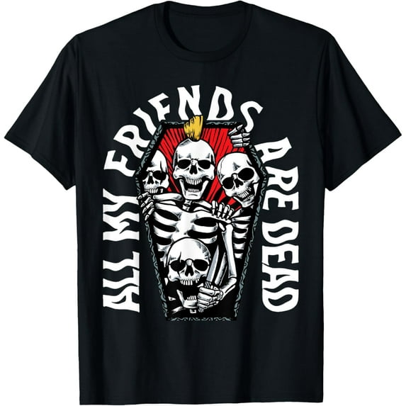 Sam Soft All my friends are Vintage Punk Skeletons Gothic Grave T-Shirt