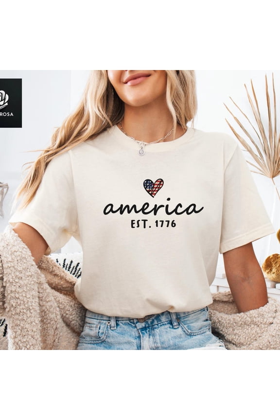 America EST 1776 Shirt, Independence Shirt, USA Heart Shirt, 4th of July Tee, Women USA Heart, Patriotic Apparel, American Independence DayFull Size S-5XL
