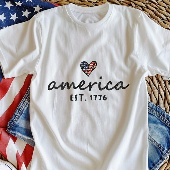 Sam Soft America EST. 1776 T-Shirt, 4th of July Shirt, Retro America T-Shirt, USA Heart Flag Shirt, American Women Shirt, Independence Day T-ShirtFull Size S-5XL