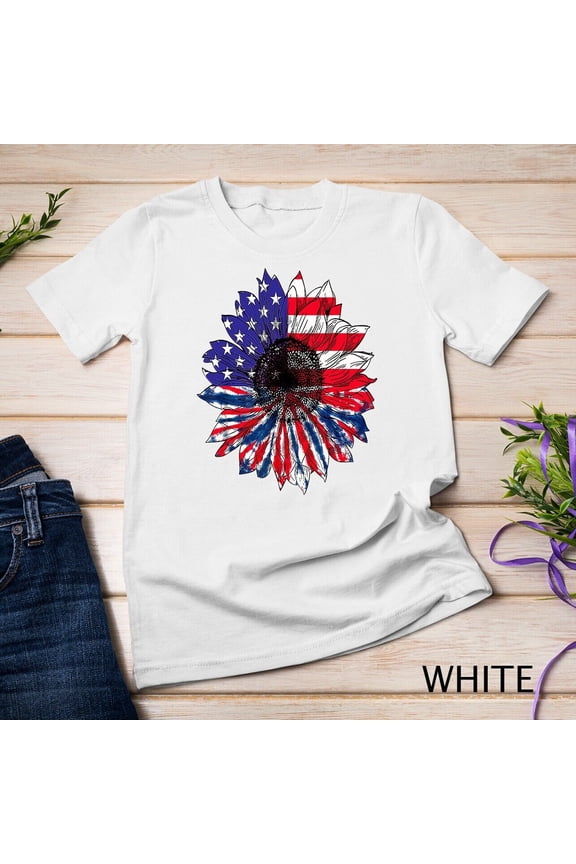 American Flag Sunflower Red White Blue Tie Dye 4Th Of July Unisex T-Shirt