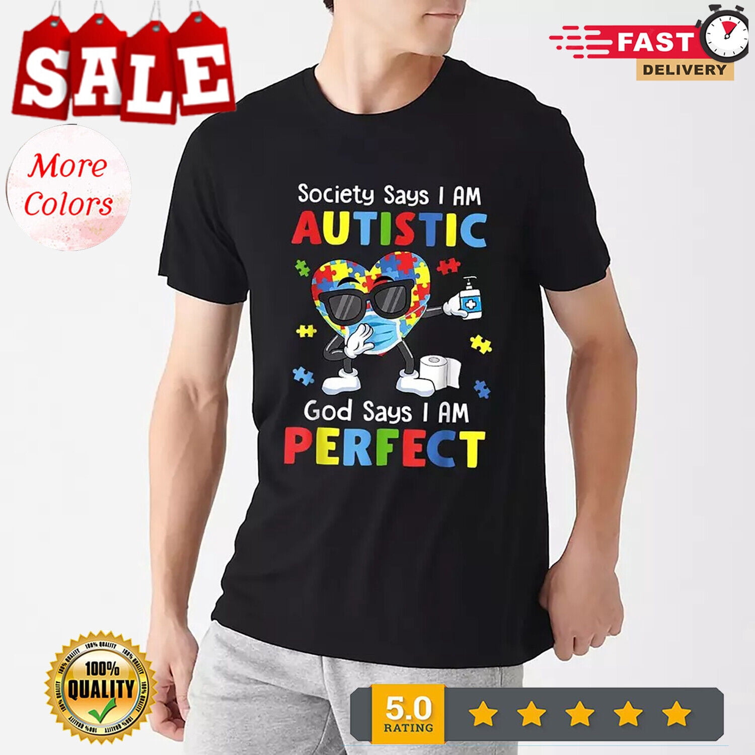 Sam Soft Autism Dabbing Society Say I'M Autistic God Says I'M Perfect T ...