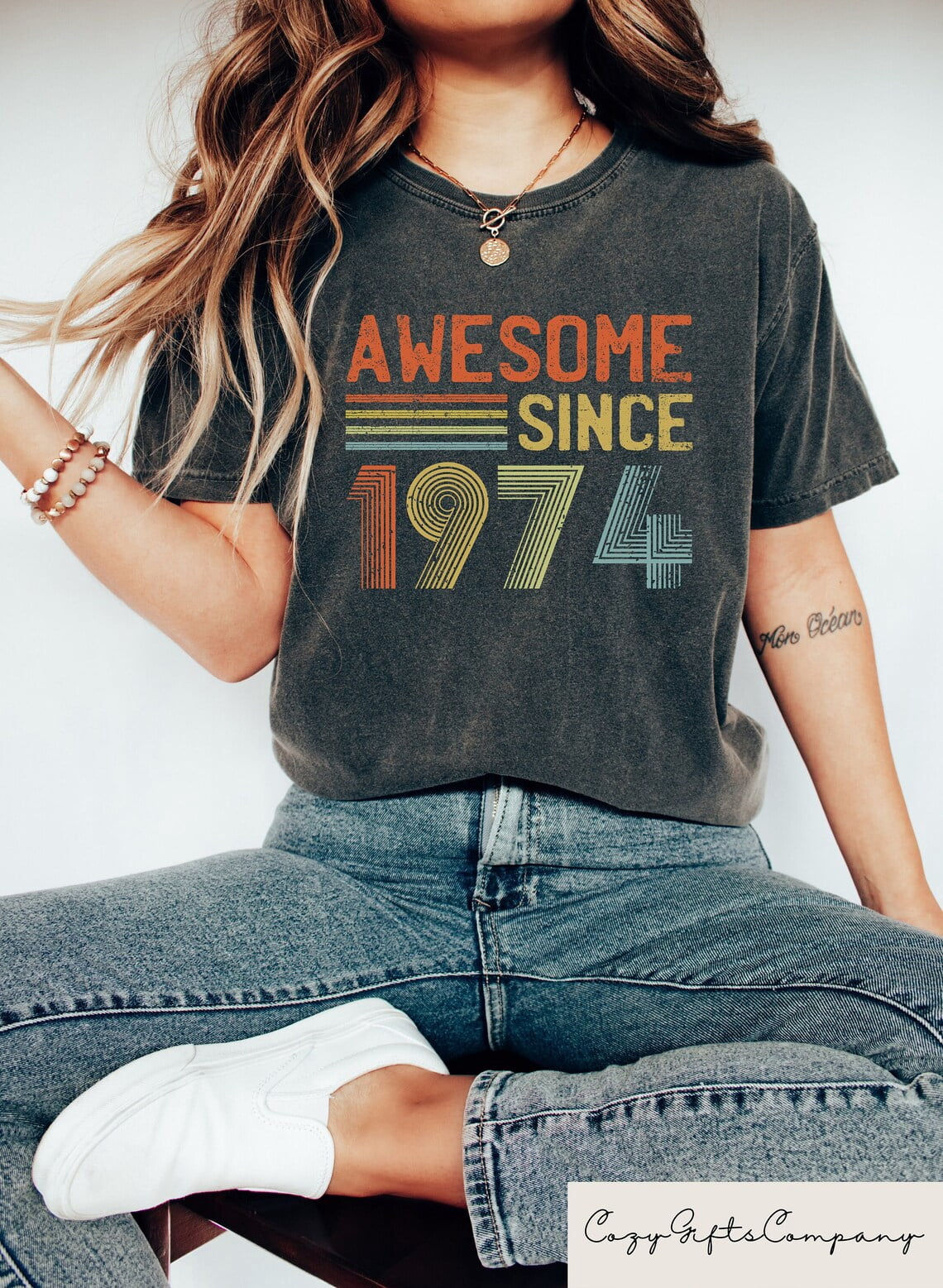 Awesome Since 1975 T-Shirt - 50th Birthday Gift For Men, Customizable Birth Year & Color - View #5