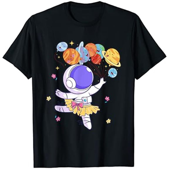 Sam Soft Ballerina Girl Cute Space Astronaut Costume Planet Balloons T-Shirt Full Size S-5Xl