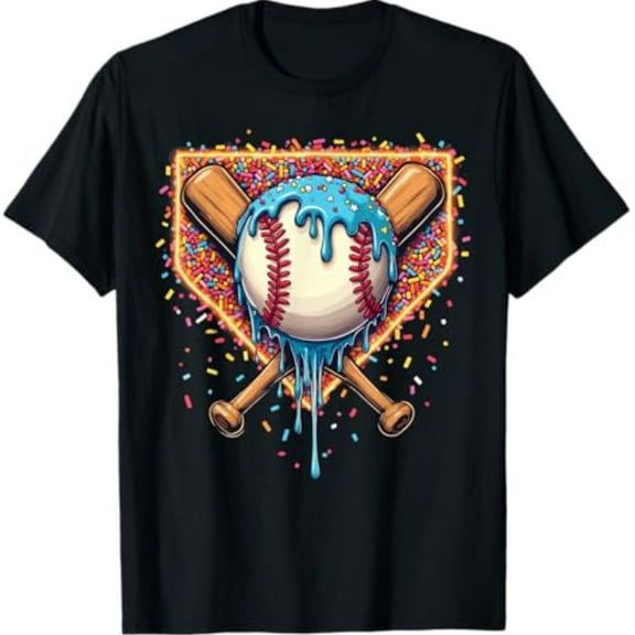 Sam Soft Baseball Drip home plate Fun baseball apparel for boys T-Shirt All Size S-5XL