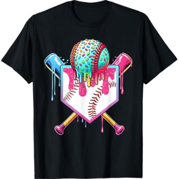 Sam Soft Baseball Home Plate Dripping Ice Cream Drip Boys T-Shirt All Size S-5XL