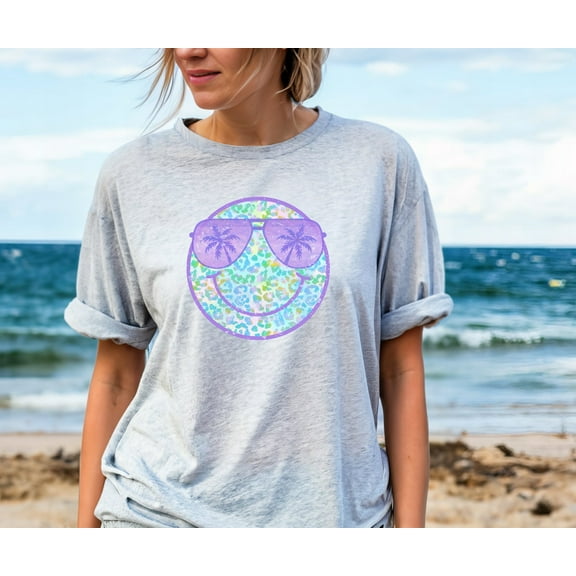 Sam Soft Beach Face Shirt - Sunglasses Summer Shirt - Happy Face Shirt - Face Shirt - Positive Vibes T-Shirt - Handmade printed