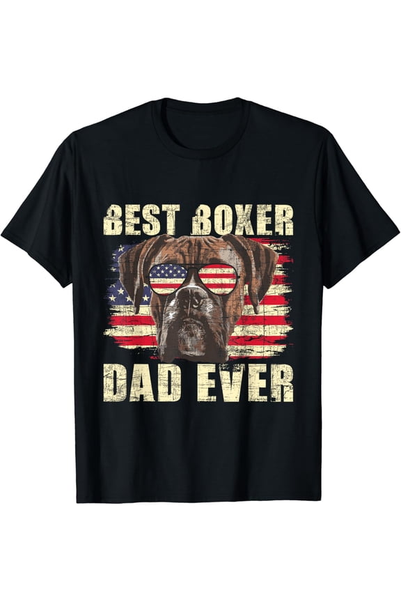 Best Boxer Dad Ever - USA Flag American Dog Animal Lover T-Shirt
