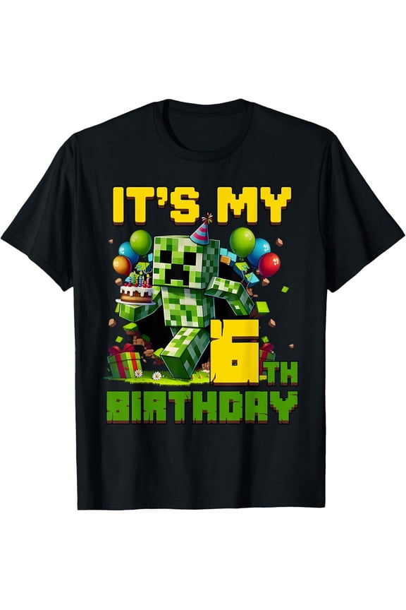 Birthday Boy It'S My 6Th Birthday 6 Year Old Pixel Gamer T-Shirt