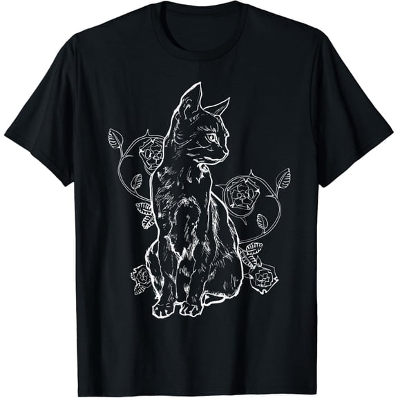 Sam Soft Black Roses Aesthetic Nu Goth Teen Goth Cat T-Shirt