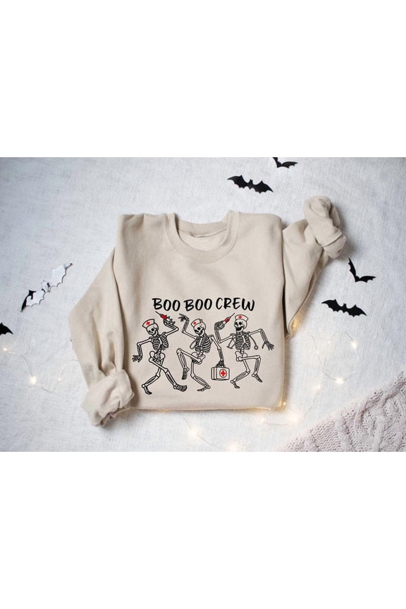 Boo Boo Crew Dancing Skeletons Nurse Sweatshirt, Medical Lab Tech Shirt, Er Crew Sweatshirt, Spooky Health Professional Shirt