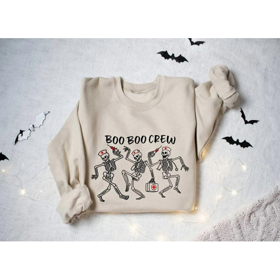 Sam Soft Boo Boo Crew Dancing Skeletons Nurse Sweatshirt, Medical Lab Tech Shirt, Er Crew Sweatshirt, Spooky Health Professional Shirt