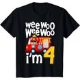 thumbnail image 1 of Sam Soft Boys Birthday Wee Woo Wee Woo I'm 4 Red Fire Truck T-Shirt Full Size S-5XL, 1 of 5