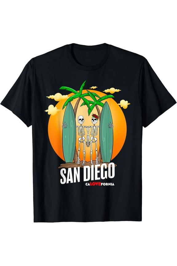 California Surf San Diego Beaches Surfing Skeletons Couple T-Shirt