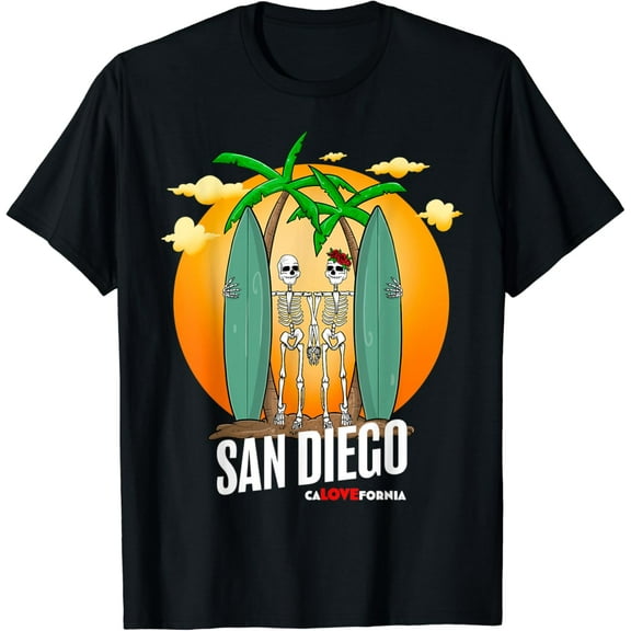 Sam Soft California Surf San Diego Beaches Surfing Skeletons Couple T-Shirt