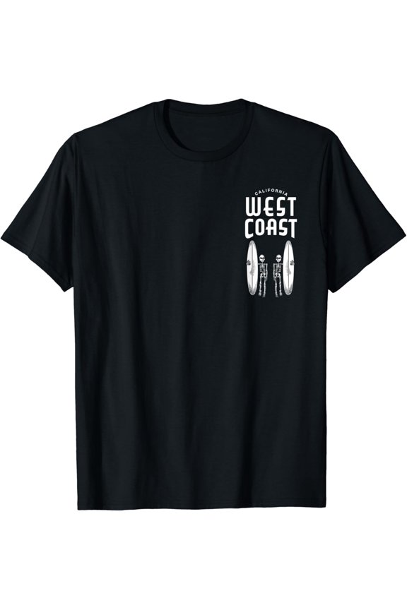 California West Coast Surfing Skeletons Beach Lovers & Surf T-Shirt