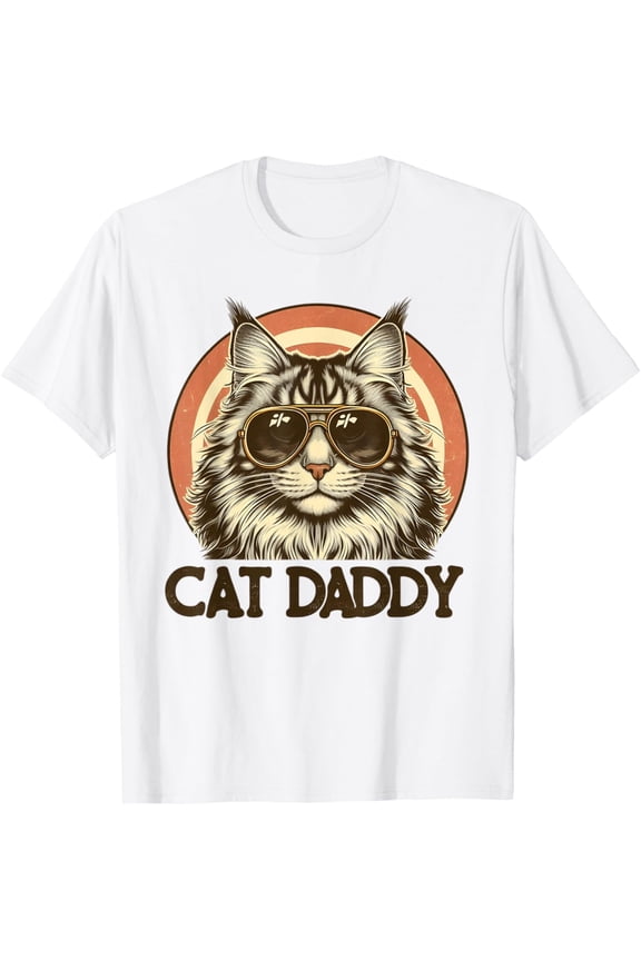 Cat Daddy Cool Maine Coon Cat Father's Day Retro Cat Dad T-Shirt