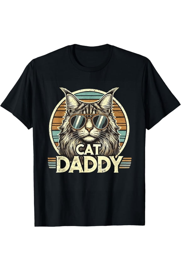 Cat Daddy Cool Maine Coon Cat Father's Day Retro Cat Dad T-Shirt