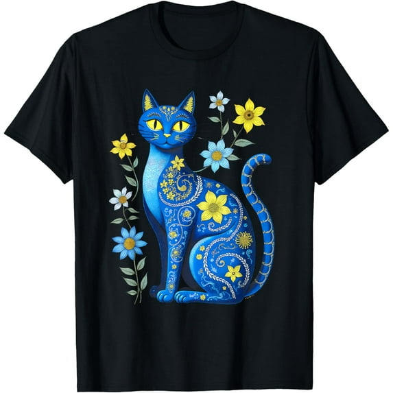 Sam Soft Cat Floral Vintage Ukrainian Flag Vyshyvanka Style T-Shirt