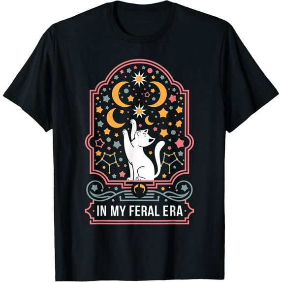 Sam Soft Cat Lover Feral Era Astrology Astronomy Stars Moon Crescent T-Shirt