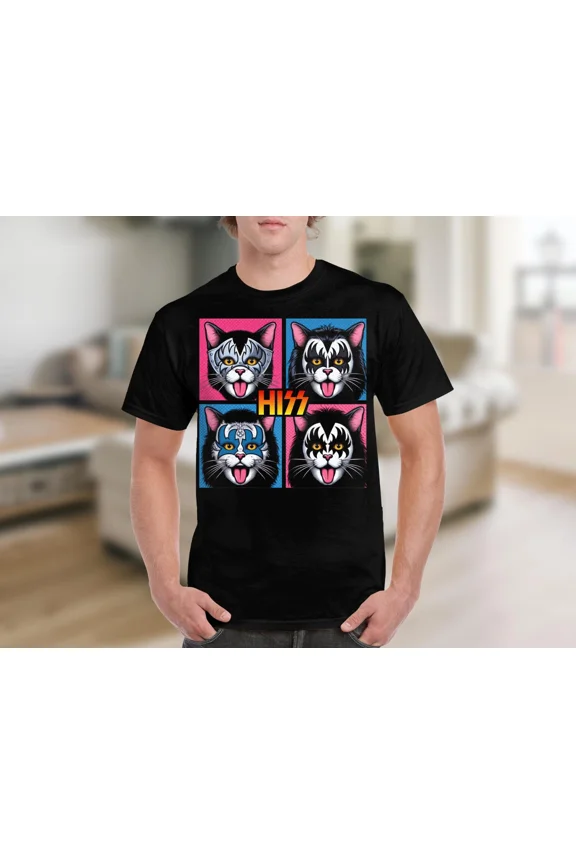 Cat T-Shirt For Men And Women Hiss Cat Band Graphic Tee Cool Cat Unisex Cotton Tee, Full size S-5XL